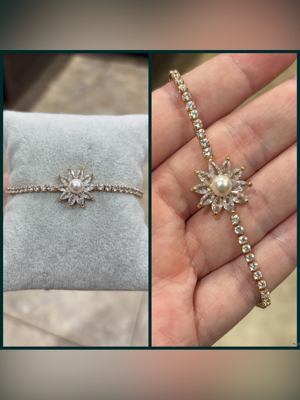 Gold-Tone Pearl & Crystal Daisy Bracelet